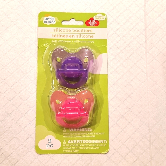 NEW ANGEL OF MINE 2 PC SILICONE PACIFIERS SIZE 0+ BPA FREE - Picture 1 of 3